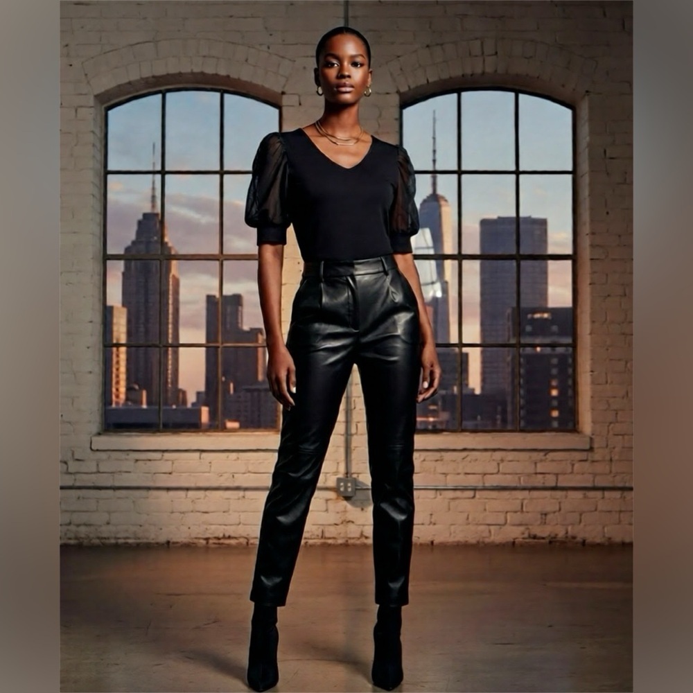 *30off3* Black Classy Puff Sleeve Black Top